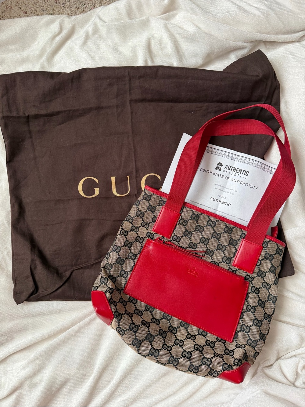 Gucci Red Trim GG Canvas Tote Bag